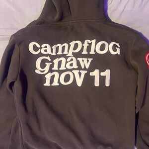 Brown and White Hoodie with Retro Puff Print